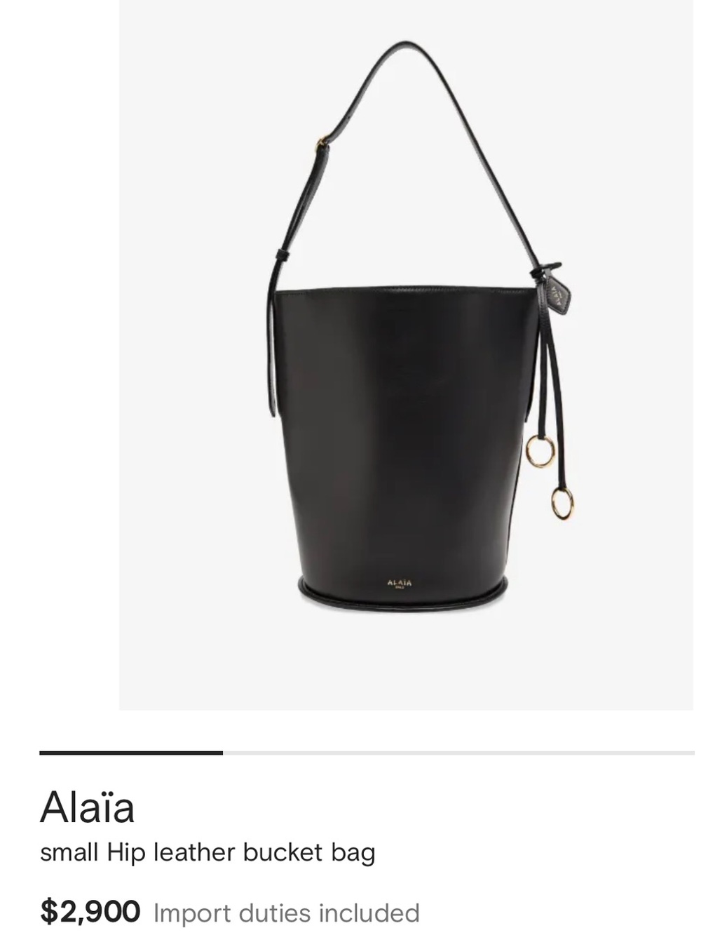 Alaïa Small Black Leather Bucket Shoulder Bag with Gold Rings